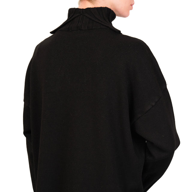 Vicolo-Maglia collo alto con spacchi misto angora - nero