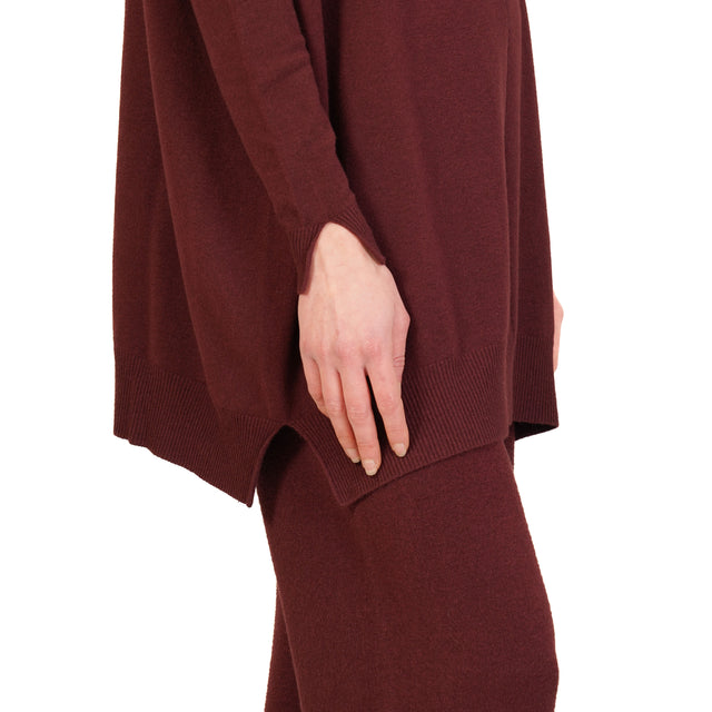 Vicolo-Completo maglia oversize + pantalone - Bordeaux