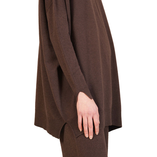 Vicolo-Completo maglia oversize + pantalone - moro