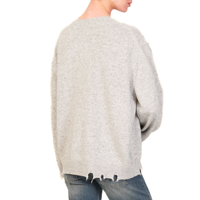 Vicolo-Maglia scollo v con rotture misto cashmere - grigio