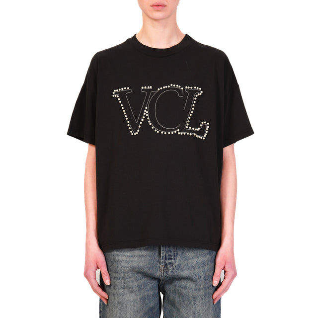 Vicolo-T-shirt VCL dettaglio perle - nero