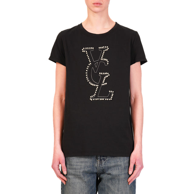 Vicolo-T-shirt VCL dettaglio perle - nero