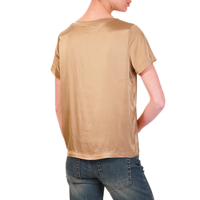 Vicolo-Blusa in satin mezza manica - camel