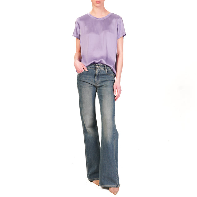 Vicolo-Blusa in satin elasticizzato mezza manica - lavanda