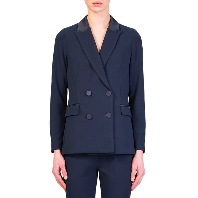 Vicolo-Giacca crêpe collo reverse - blu