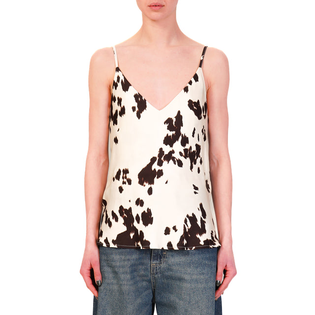 Vicolo-Top satin cow print bretelle regolabili - burro/moro