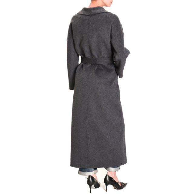 Vicolo-Handmade wool blend coat with belt - anthracite