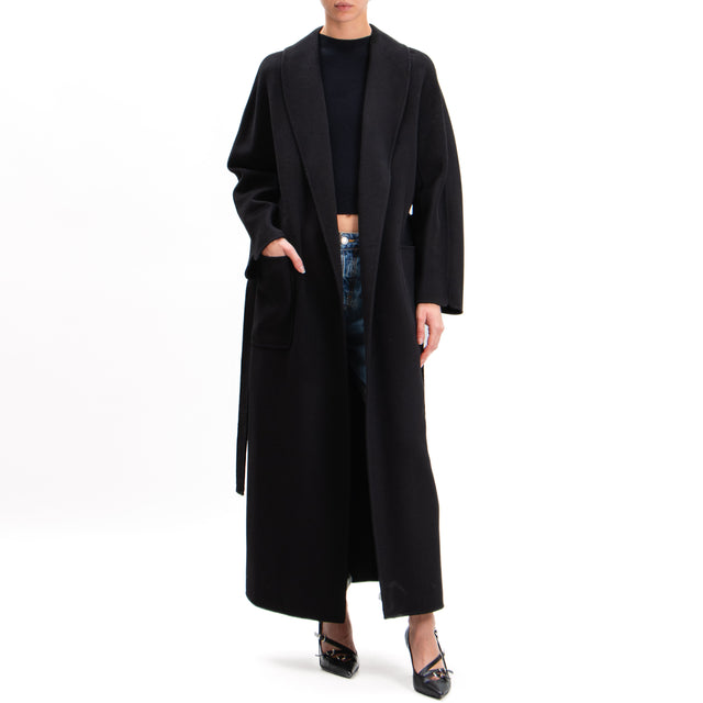 Vicolo-Handmade wool blend coat with belt - black