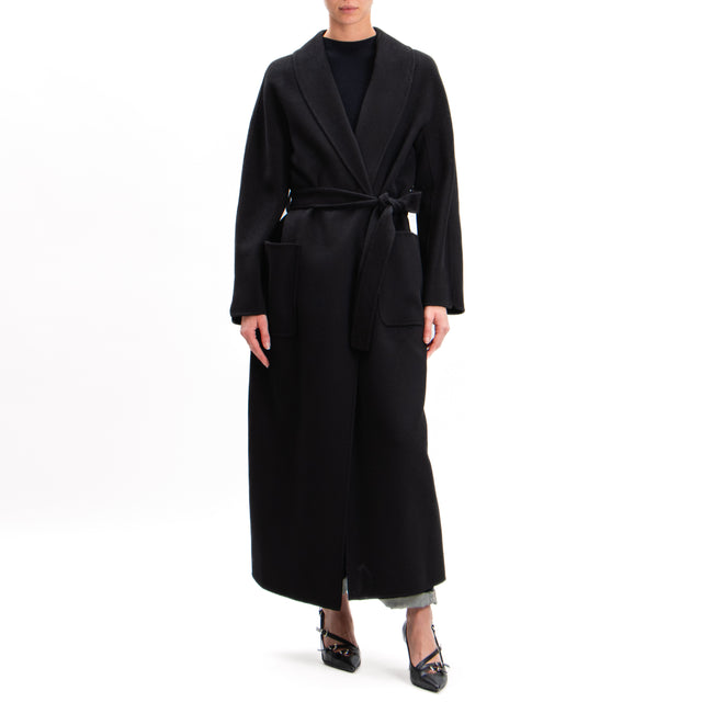 Vicolo-Handmade wool blend coat with belt - black