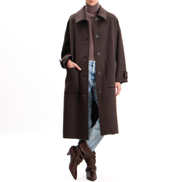 Vicolo-Handmade coat mixed wool with back slit - dark brown