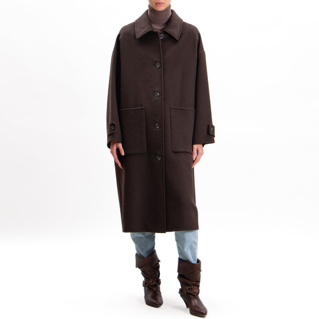 Vicolo-Handmade coat mixed wool with back slit - dark brown