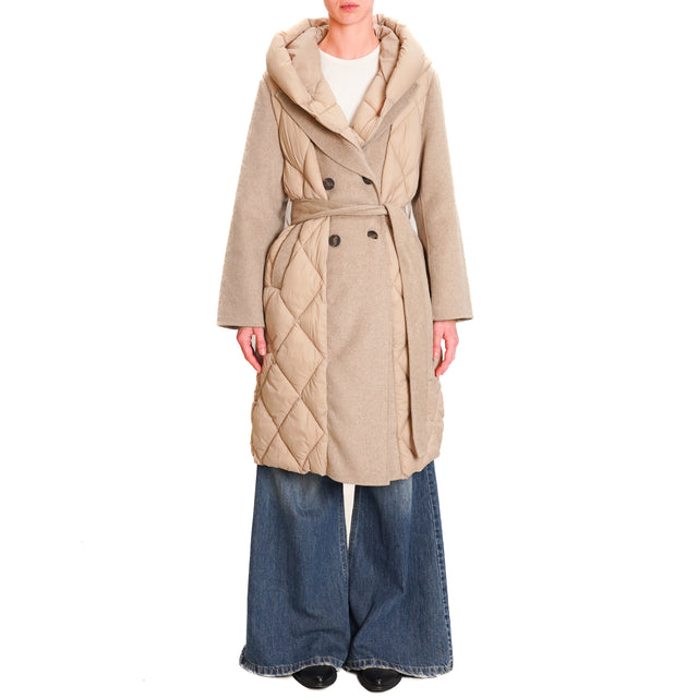 Vicolo-Double fabric coat with hood - beige