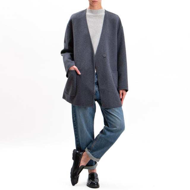 Vicolo-Handmade jacket v-neck wool blend - anthracite