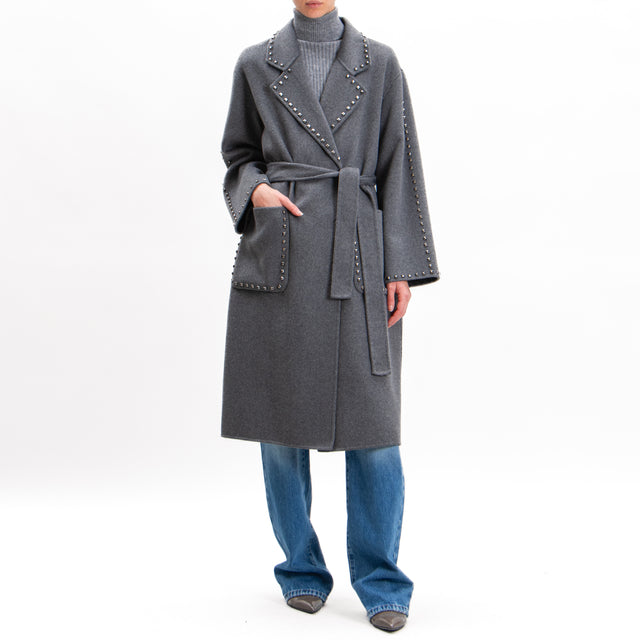 Vicolo-Handmade coat mixed wool with studs - anthracite