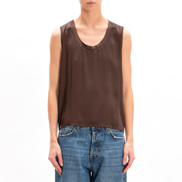 Vicolo-Top in stretch satin - dark brown