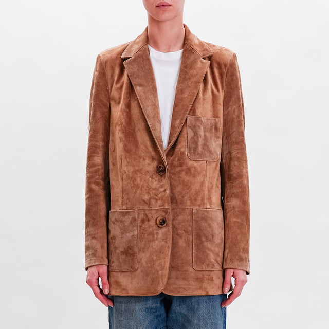 Vicolo-Genuine leather suede jacket - camel