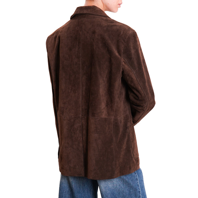 Vicolo-Genuine leather suede jacket - dark brown