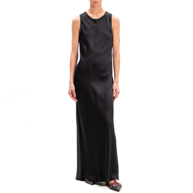 Vicolo-Satin Sleeveless Dress - Black