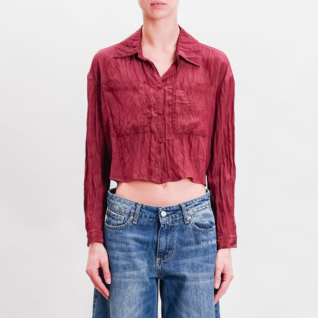 Vicolo-Camicia crop in tessuto goffrato - Bordeaux