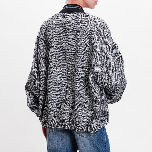 Vicolo-Bomber bouclé con micro paillettes e spille - latte/nero