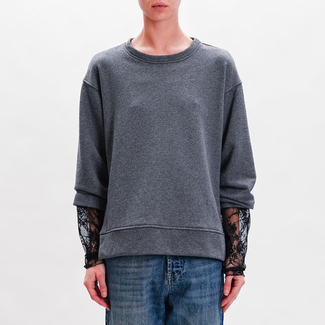 Vicolo-Lace Sweatshirt - Grey/Black