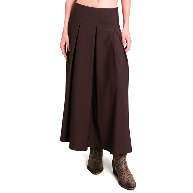 Vicolo-Pleated skirt with zip at the back - dark brown