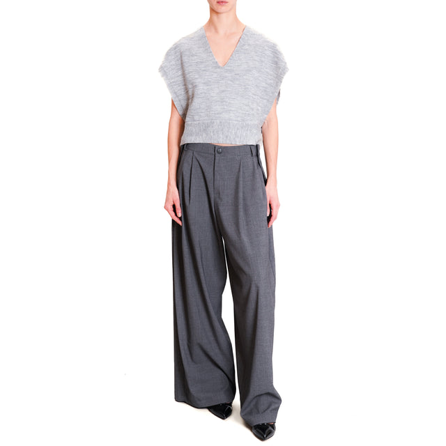 Vicolo-Pantalone with pleats and side buttons - grey