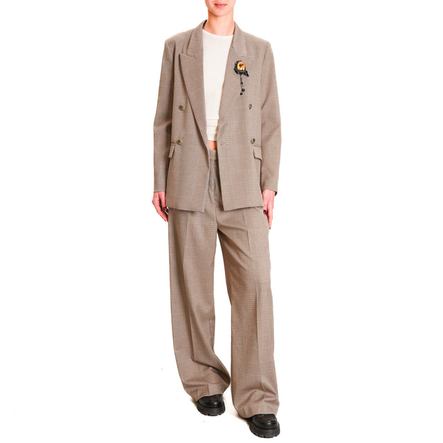 Vicolo-Prince of Wales trousers with pleats - beige/dark brown