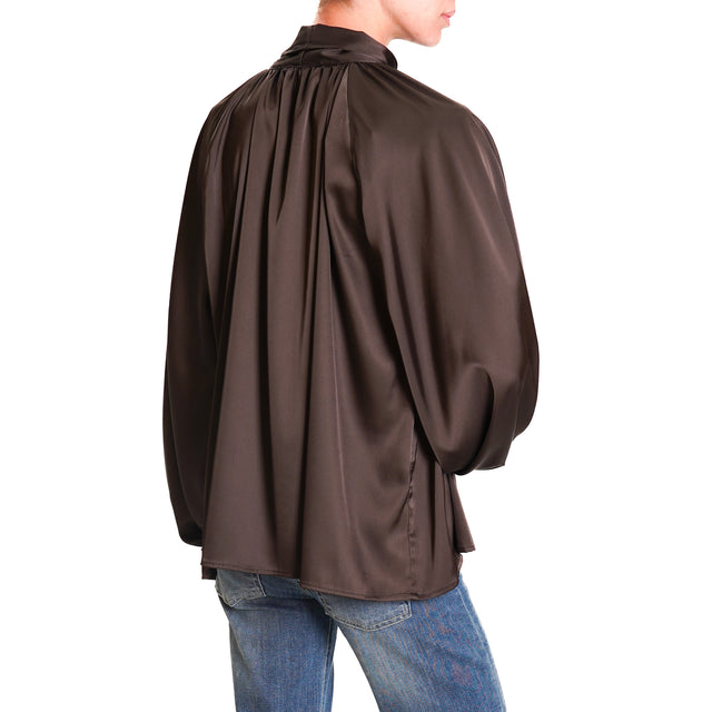 Vicolo-Satin blouse with jabot - dark brown