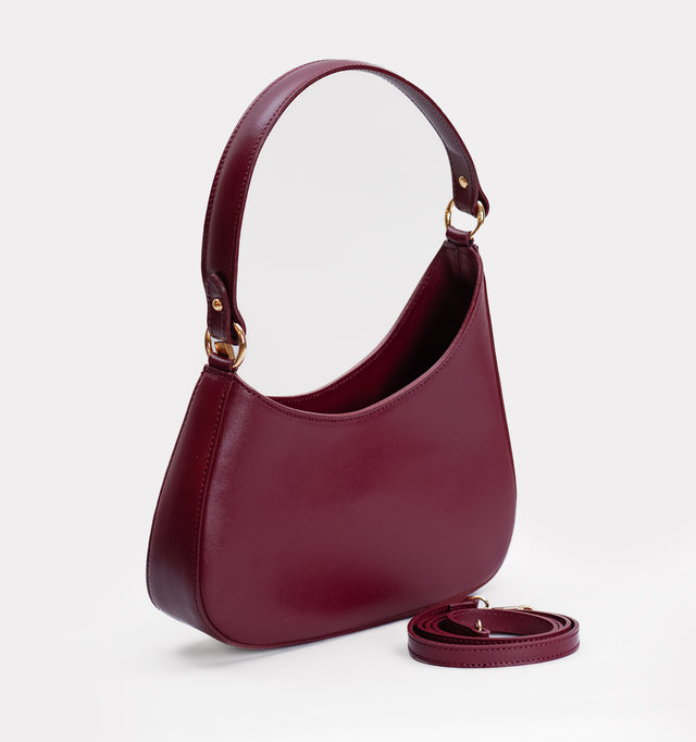 W by Whitemood-Asymmetrical crescent shoulder bag - wine