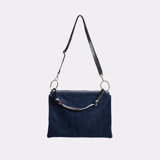 W by Whitemood-Suede Leather Shoulder Bag - Blue