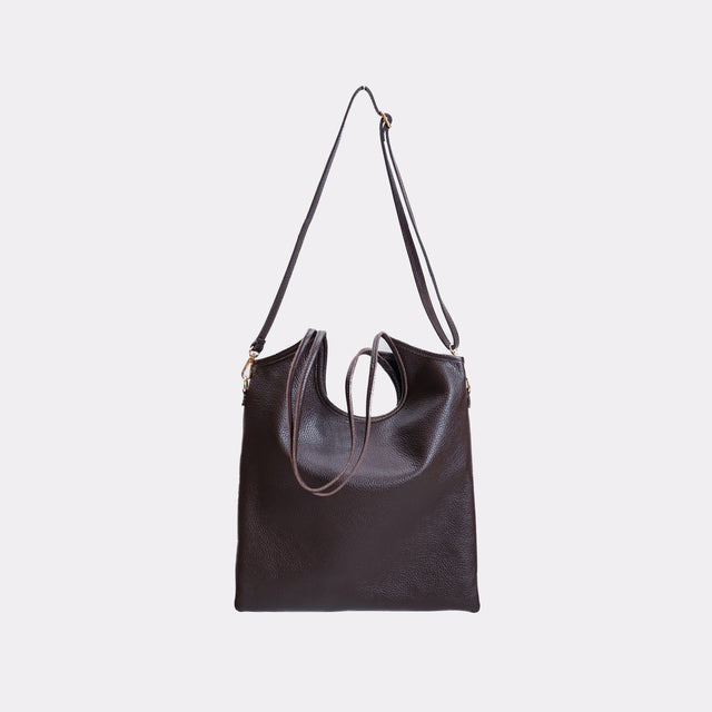 W by Whitemood-Leather shopper bag - coffee