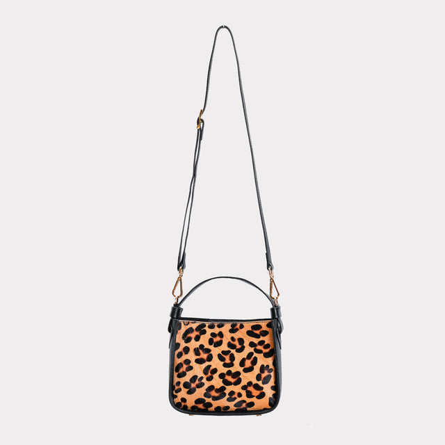 W by Whitemood-Spotted Pony Skin Bag - Black/Beige