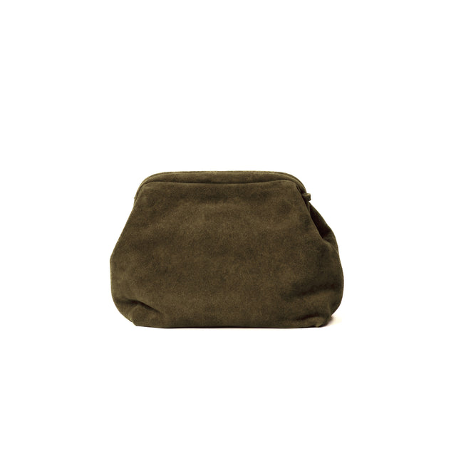 W by white mood-Borsa clutch genuine leather scamosciata - militare