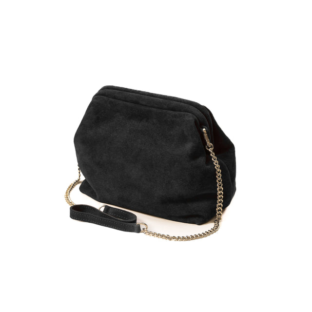 W by white mood-Borsa clutch genuine leather scamosciata - nero