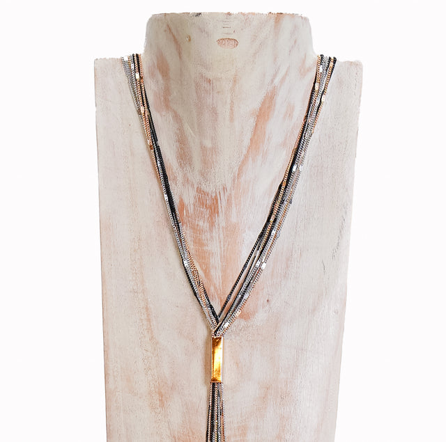 W by Whitemood-Y multi-strand necklace - black/gold/silver