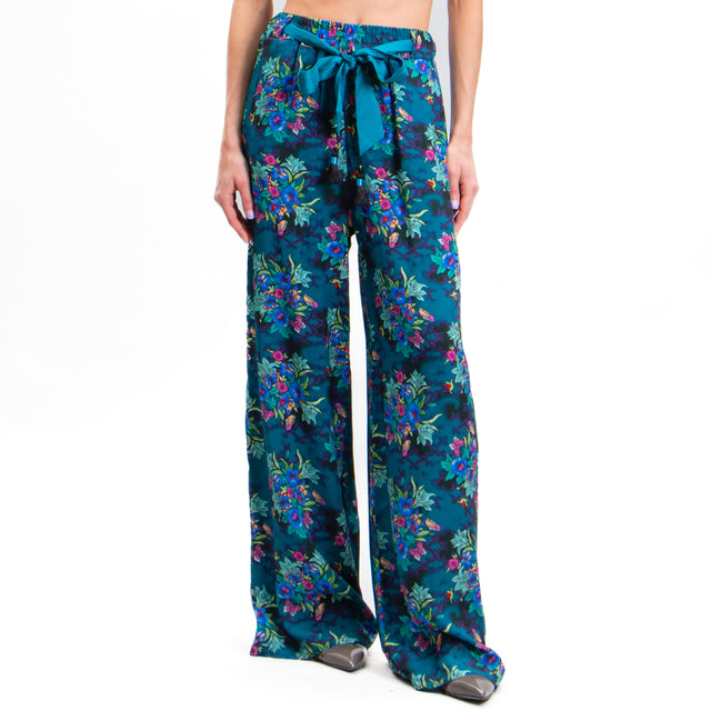 Wu'side-Pantalone fantasia floreale - ottanio/acqua/royal