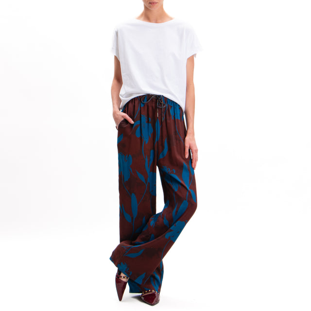 Wu'side-Patterned trousers with drawstring - dark brown/teal