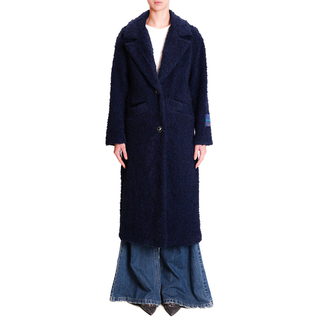 Wu'side-Bouclé coat with jewel buttons - blue