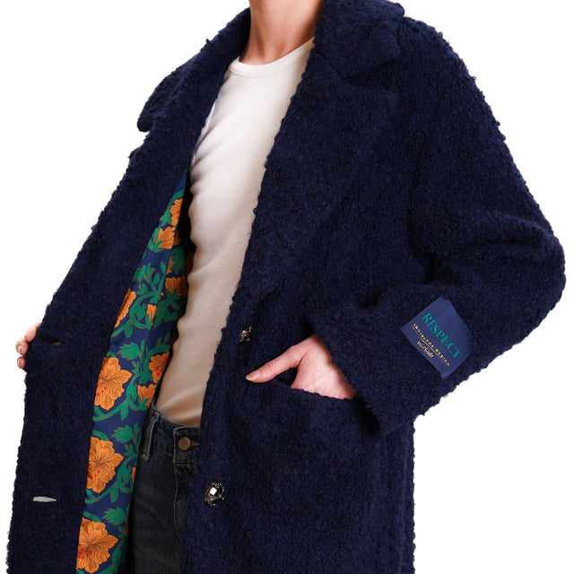 Wu'side-Bouclé coat with jewel buttons - blue