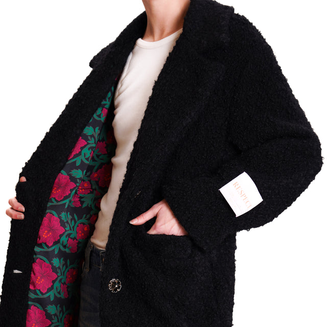 Wu'side-Bouclé coat with jewel buttons - black