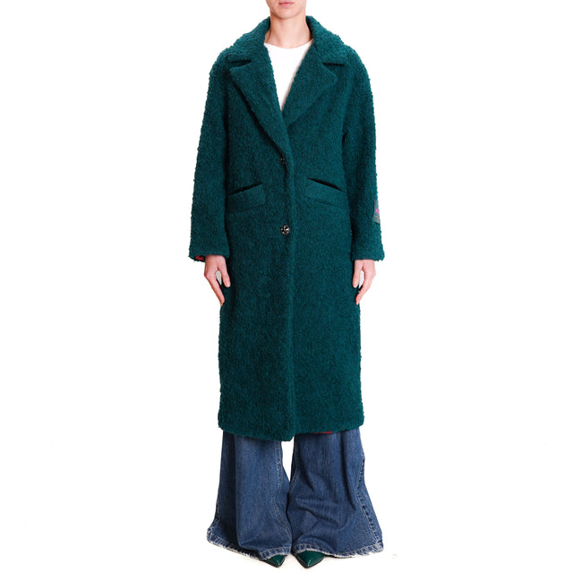 Wu'side-Bouclé coat with jewel buttons - GREEN