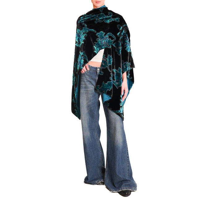 Wu'side-Devoré Velvet Cape - Teal/Black