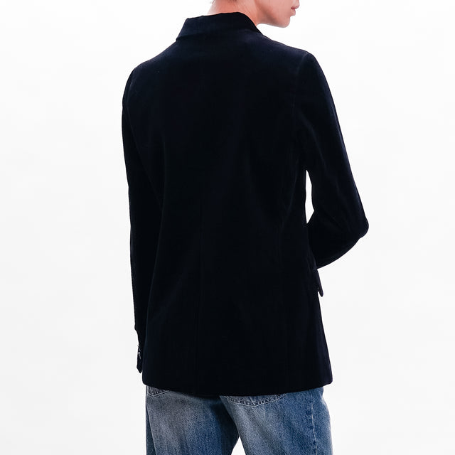 Wu'sde-Double-breasted velvet jacket in moleskin fabric - black