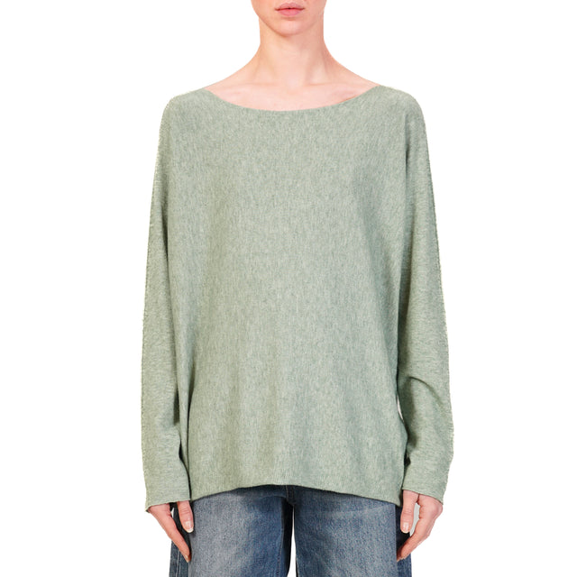 Zeroassoluto-Oversized shirt with boat neckline - sage