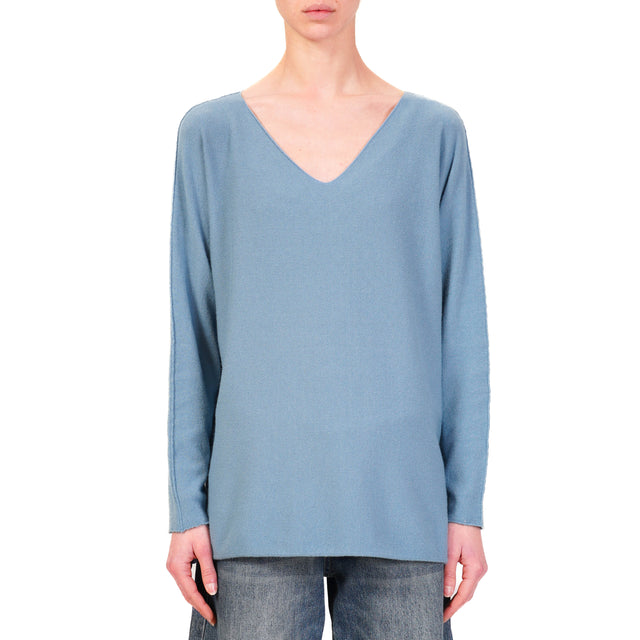 Zeroassoluto-V-neck sweater with side slits - dust