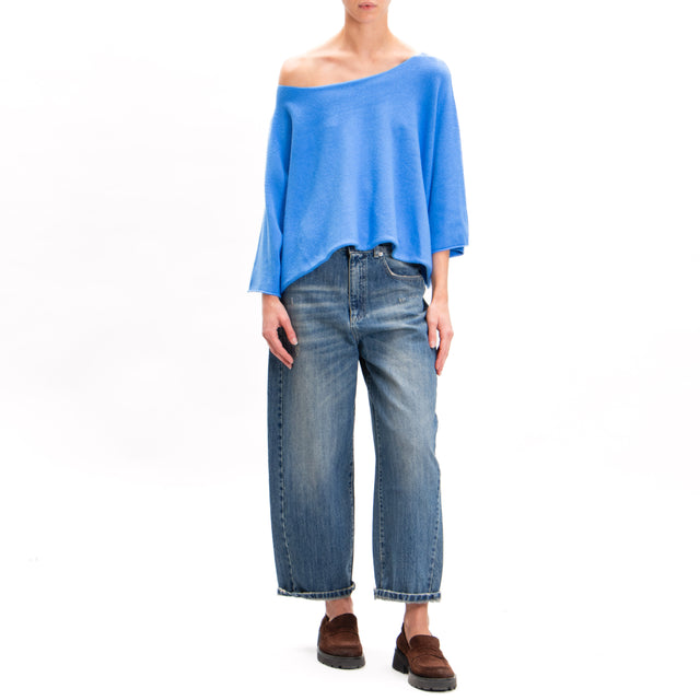 Zeroassoluto-Wide Sleeve Crop Top - Light Blue