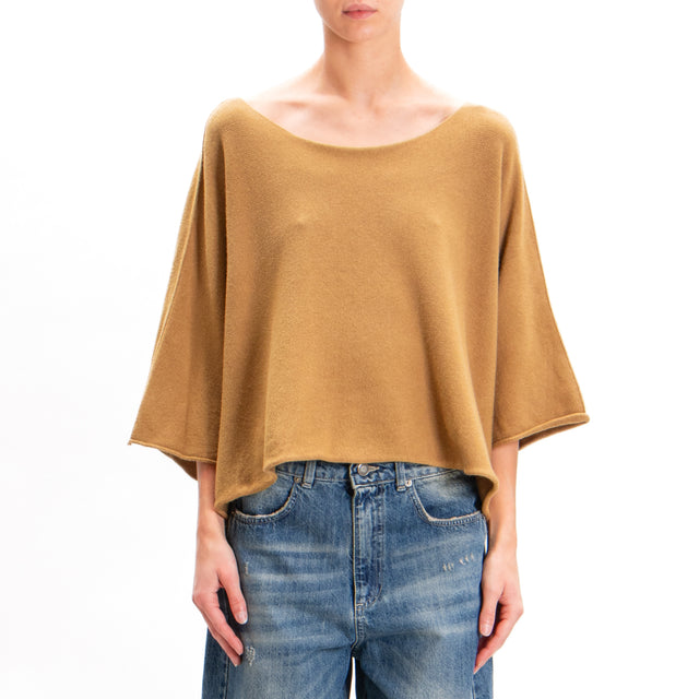 Zeroassoluto-Maglia crop manica ampia - camel