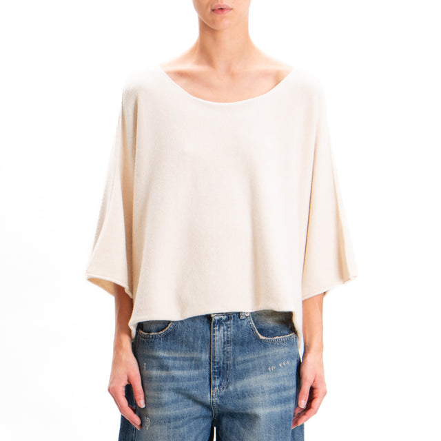 Zeroassoluto-Wide Sleeve Crop Top - Chalk