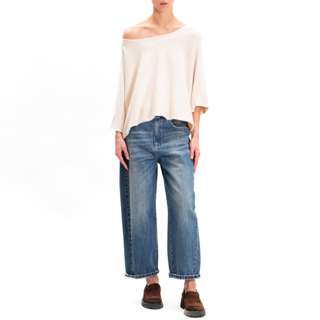 Zeroassoluto-Wide Sleeve Crop Top - Chalk